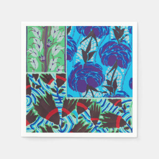 Vibrant Maximalist Blue & Green Floral Art Napkin