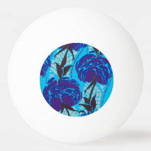 Vibrant Maximalist Blue & Green Floral Art Ping Pong Ball