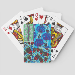 Vibrant Maximalist Blue & Green Floral Art Playing Cards