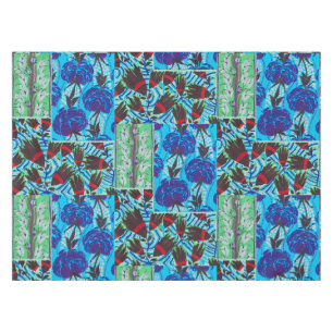 Vibrant Maximalist Blue & Green Floral Art Tablecloth
