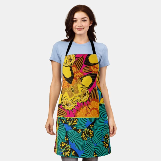 Vibrant Maximalist Pink & Teal Butterfly Art Apron (Worn)