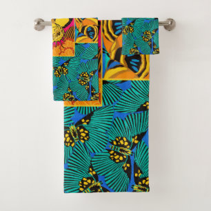 Vibrant Maximalist Pink & Teal Butterfly Art Bath Towel Set