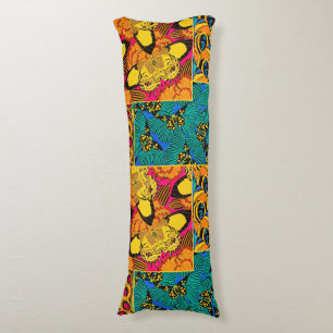 Vibrant Maximalist Pink & Teal Butterfly Art Body Cushion