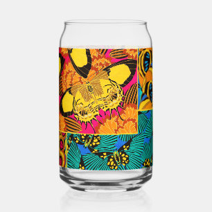 Vibrant Maximalist Pink & Teal Butterfly Art Can Glass
