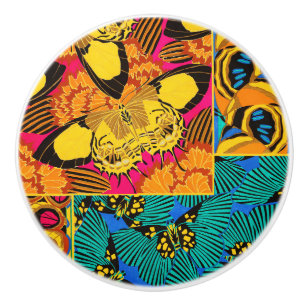 Vibrant Maximalist Pink & Teal Butterfly Art Ceramic Knob