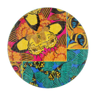 Vibrant Maximalist Pink & Teal Butterfly Art Cutting Board