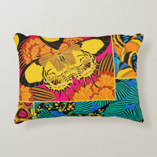Vibrant Maximalist Pink & Teal Butterfly Art Decorative Cushion