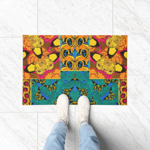 Vibrant Maximalist Pink & Teal Butterfly Art Doormat