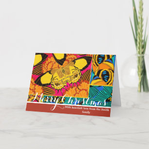 Vibrant Maximalist Pink & Teal Butterfly Art Holiday Card