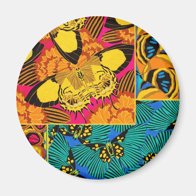 Vibrant Maximalist Pink & Teal Butterfly Art Magnet (Front)