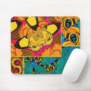 Vibrant Maximalist Pink & Teal Butterfly Art Mouse Pad