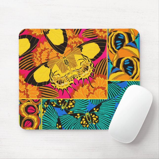 Vibrant Maximalist Pink & Teal Butterfly Art Mouse Pad (With Mouse)