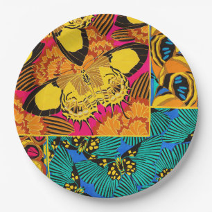 Vibrant Maximalist Pink & Teal Butterfly Art Paper Plate
