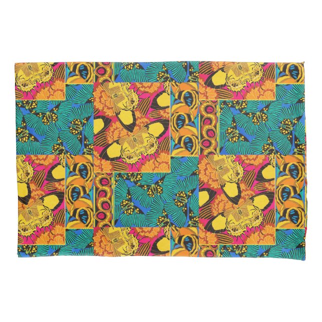 Vibrant Maximalist Pink & Teal Butterfly Art Pillowcase (Front)