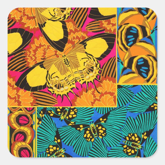 Vibrant Maximalist Pink & Teal Butterfly Art Square Sticker (Front)