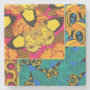 Vibrant Maximalist Pink & Teal Butterfly Art Stone Coaster