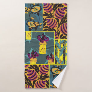 Vibrant Maximalist Purple & Teal Floral Print Bath Towel Set