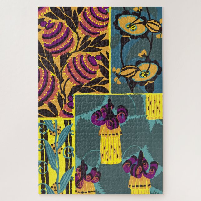 Vibrant Maximalist Purple & Teal Floral Print Jigsaw Puzzle (Vertical)