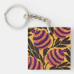 Vibrant Maximalist Purple & Teal Floral Print Key Ring