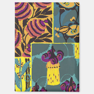 Vibrant Maximalist Purple & Teal Floral Print Magnet
