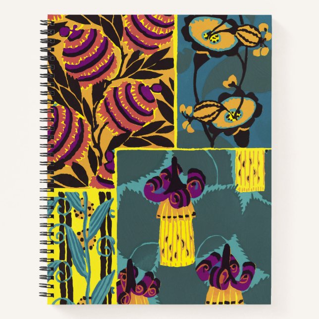 Vibrant Maximalist Purple & Teal Floral Print Notebook (Front)