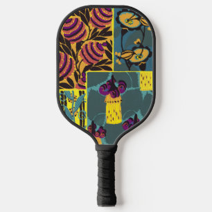 Vibrant Maximalist Purple & Teal Floral Print Pickleball Paddle