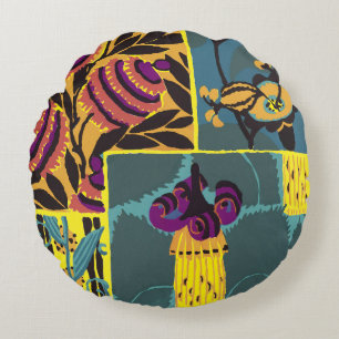 Vibrant Maximalist Purple & Teal Floral Print Round Cushion