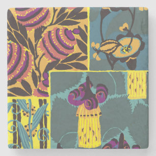 Vibrant Maximalist Purple & Teal Floral Print Stone Coaster