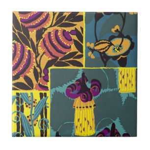 Vibrant Maximalist Purple & Teal Floral Print Tile