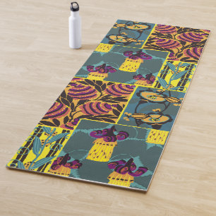 Vibrant Maximalist Purple & Teal Floral Print Yoga Mat