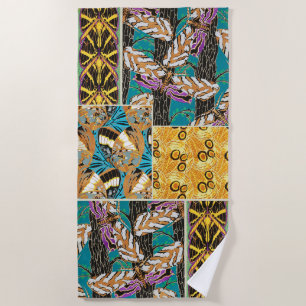 Vibrant Maximalist Teal & Purple Butterfly Art Beach Towel