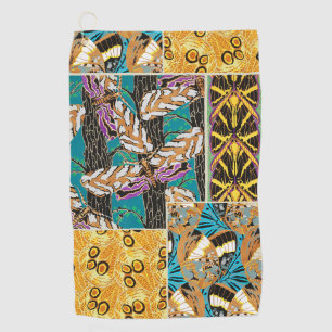 Vibrant Maximalist Teal & Purple Butterfly Art Golf Towel