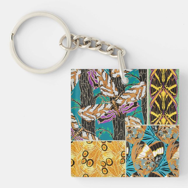 Vibrant Maximalist Teal & Purple Butterfly Art Key Ring (Front)