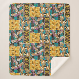 Vibrant Maximalist Teal & Purple Butterfly Art Sherpa Blanket