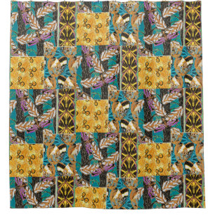 Vibrant Maximalist Teal & Purple Butterfly Art Shower Curtain