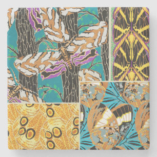 Vibrant Maximalist Teal & Purple Butterfly Art Stone Coaster