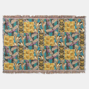 Vibrant Maximalist Teal & Purple Butterfly Art Throw Blanket