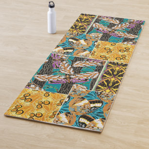 Vibrant Maximalist Teal & Purple Butterfly Art Yoga Mat