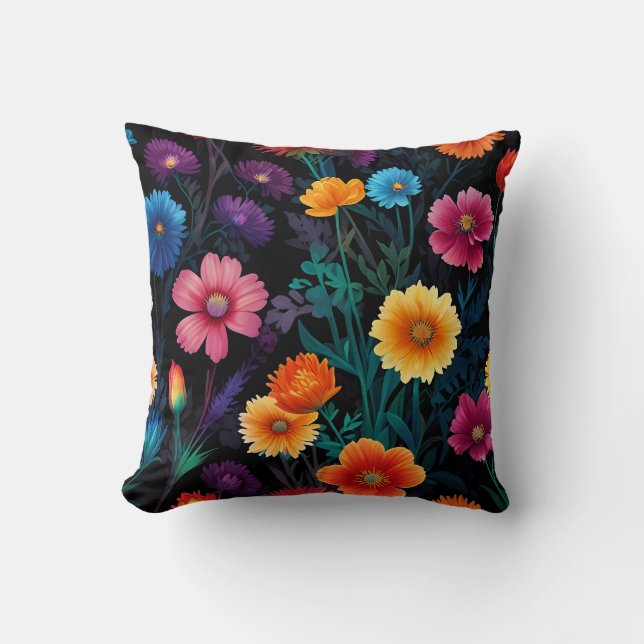 Vibrant Meadow Blossoms - Colorful Floral Pattern Cushion (Front)