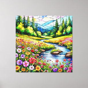 Vibrant Meadow with Blooming Wildflowers Canvas Print