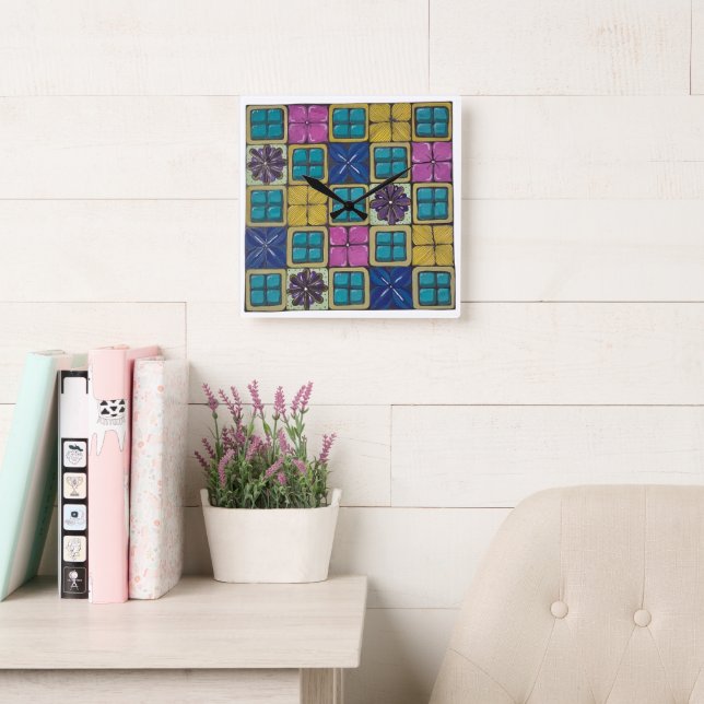Vibrant Mediterranean Tile Wall Clock (Reading Room)