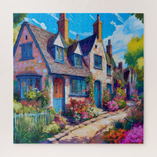 Vibrant Mediterranean Village  Jigsaw Puzzle