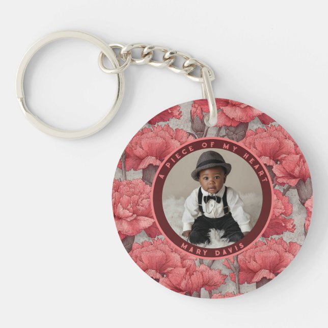 Vibrant memory tribute Carnation Floral Key Ring (Front)