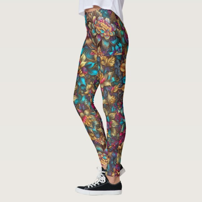Vibrant Metallic Floral Garden leggings – Pretty (Left)