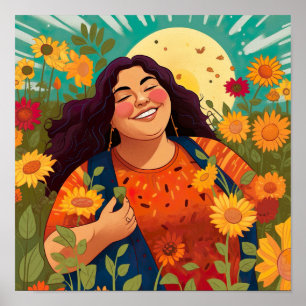 Vibrant Mexican-American Woman Celebrating Sun Poster