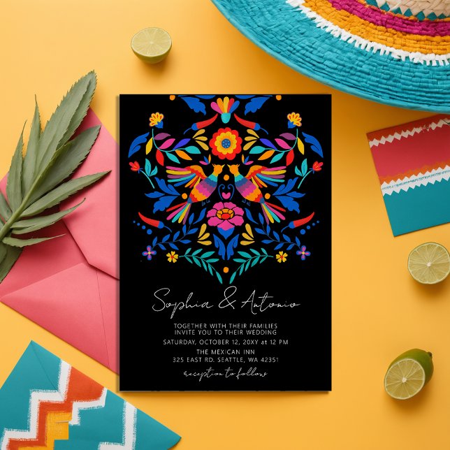 Vibrant Mexican Birds Otomi Floral Fiesta Wedding Invitation (Vibrant Mexican Birds Otomi Floral Fiesta Wedding Invitation)