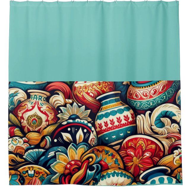 Vibrant Mexican Cantaro Design Shower Curtain  (Front)