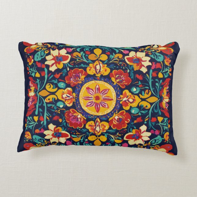 "Vibrant Mexican Fiesta Pillow" Decorative Cushion (Back)
