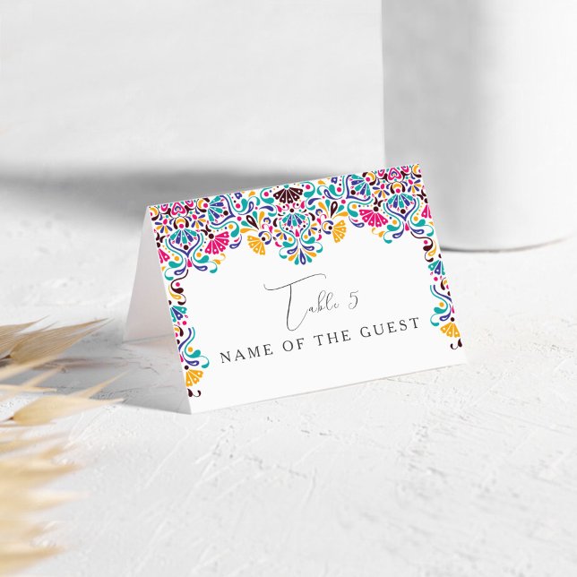 Vibrant Mexican Fiesta Rainbow Wedding Place Card (Creator Uploaded)