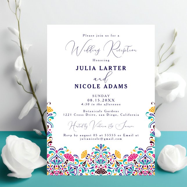 Vibrant Mexican Fiesta Rainbow Wedding Reception Invitation (Creator Uploaded)